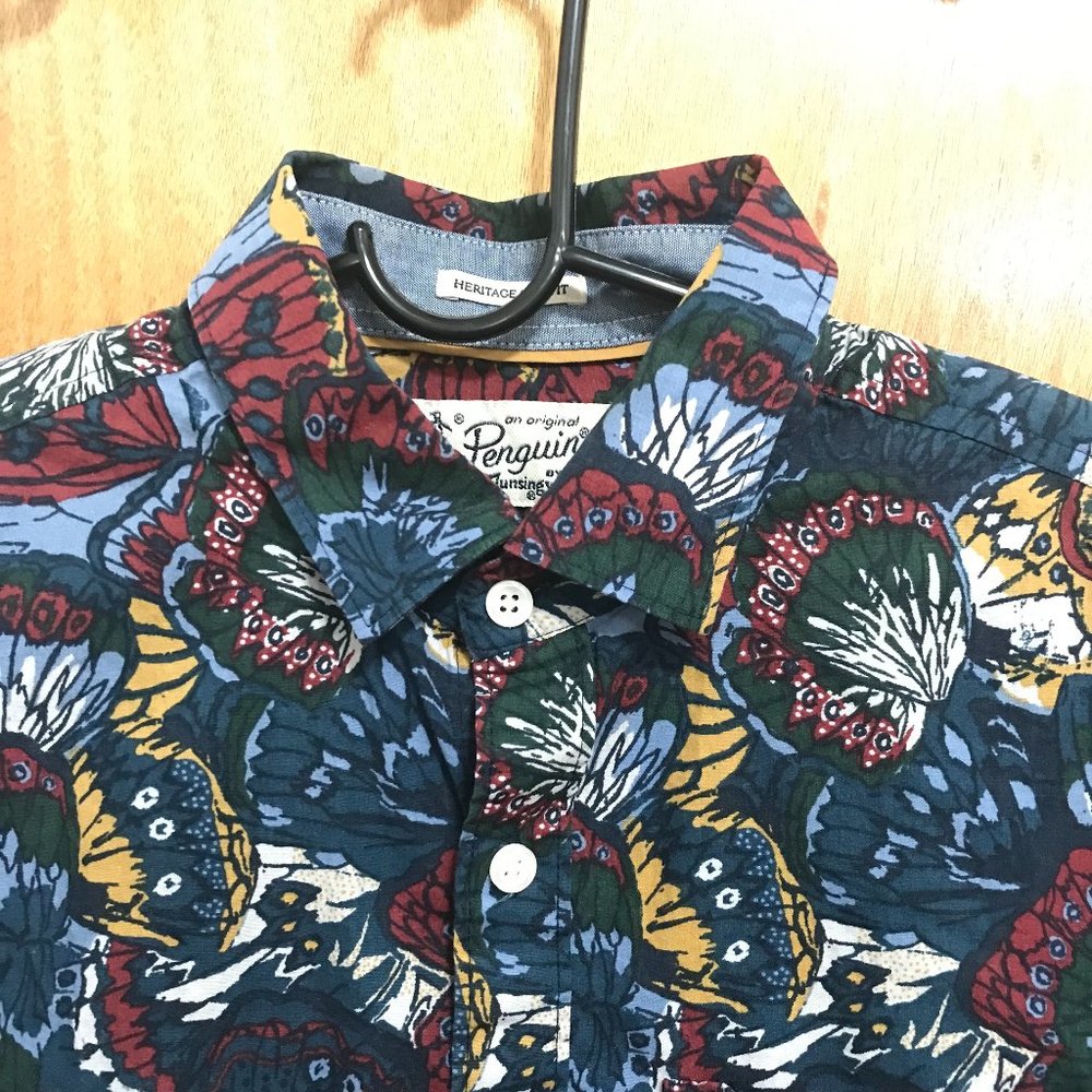 Butterfly floral pattern short sleeve button up